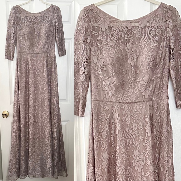 La Femme  Lace Quarter
Length Sleeve Bateau A-line
Dress size 6 Formal Gown - Picture 6 of 15